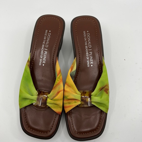 Donald  J Pliner Tie Dye Green Orange  Fabric Mesh Wedge/Slide Sandals 8 M - Picture 6 of 8